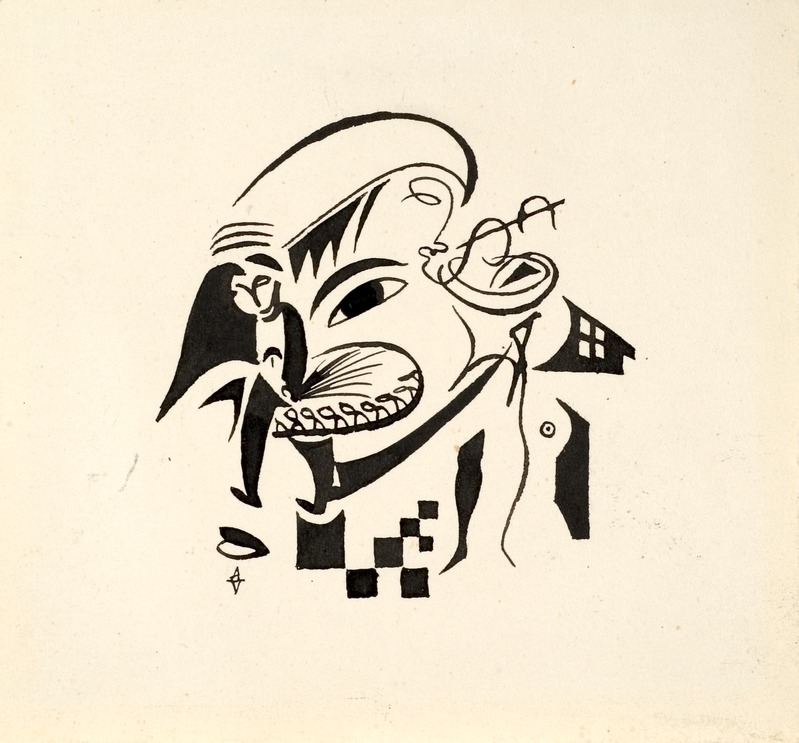 Foto3: Portree kahe figuuriga. Dateerimata. Tušš, paber. Eesti Teaduste Akadeemia Underi ja Tuglase Kirjanduskeskus