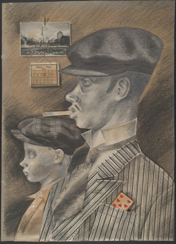 Natalie Mei. Milde Pilde "kaksikportree". 1950ndad. Kollaaž, foto, sigarett, pliiats. A.: 41,3x29,6